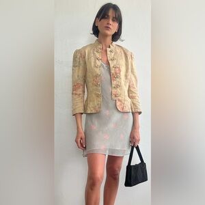 Vintage Lauren Ralph Lauren 100% Linen Floral Frog Buttons Jacket Size XL